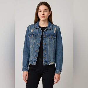 Sneak Peek Distressed Denim‎ Jacket Women’s Size Small Blue Button Front